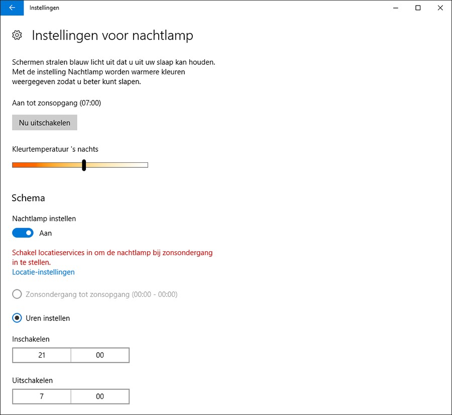 nachtlamp Windows 10